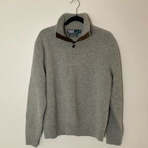 Ralph Lauren LightMerino Wool Gray Zip-Neck Shawl Sweater